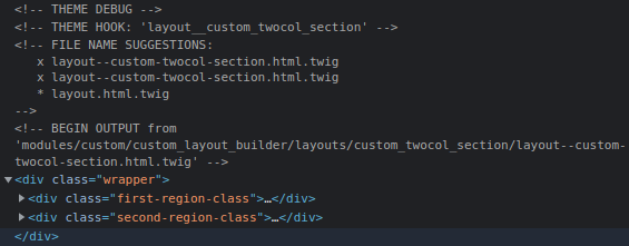 The HTML snippet containing the results of operations related to section