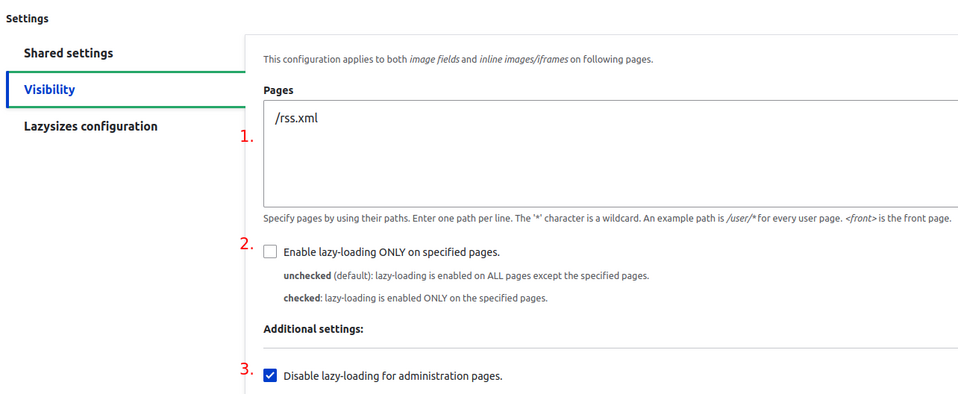 Visibility is one of the tabs included in the Lazy-load module configuration