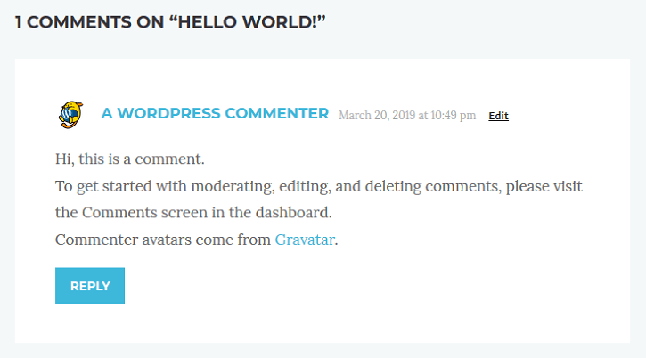 Example of a WordPress comment