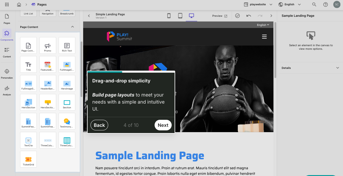 Page building capabilities in the Sitecore content management system