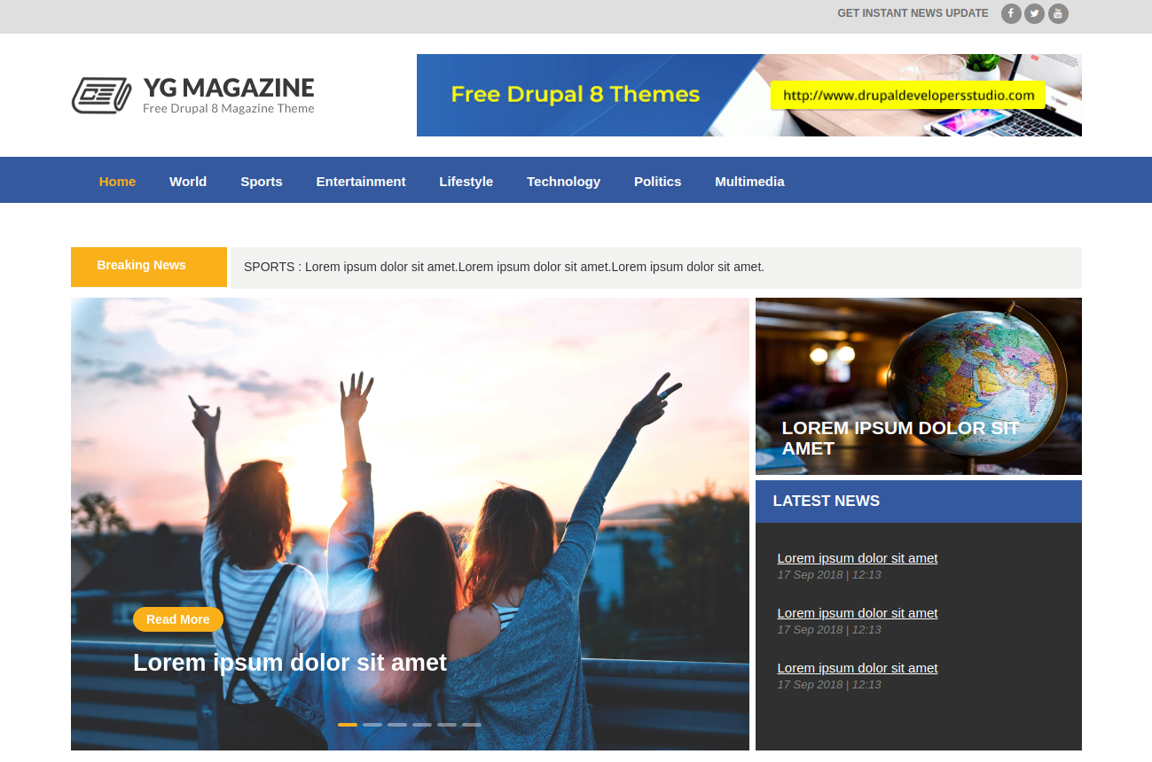 Best free Drupal theme for magazines and periodicals websites - YG Magazine