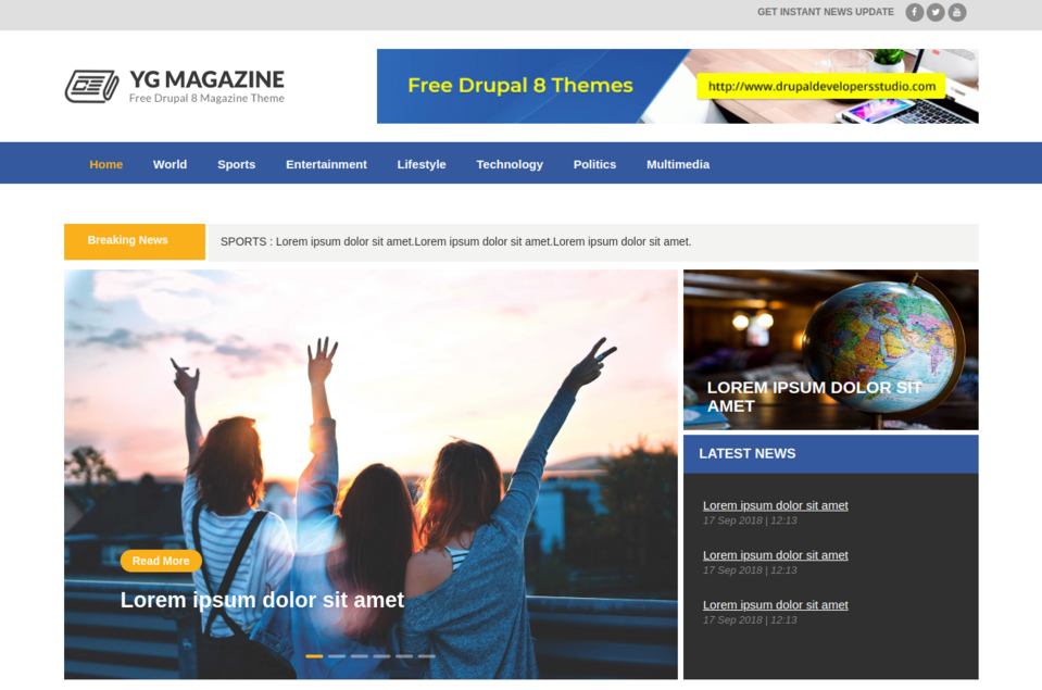 Best free Drupal theme for magazines and periodicals websites - YG Magazine