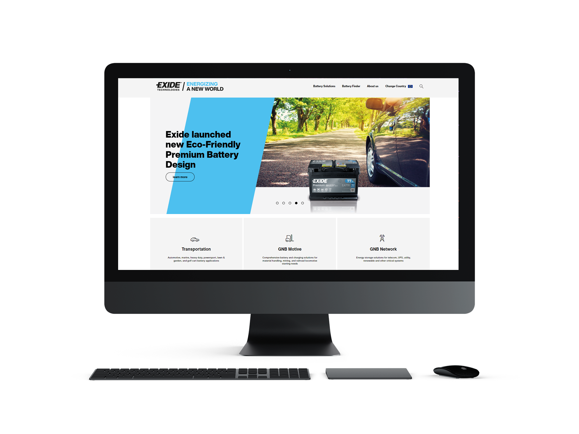 Home page of the Exidegroup.com with a new design implemented by Droptica