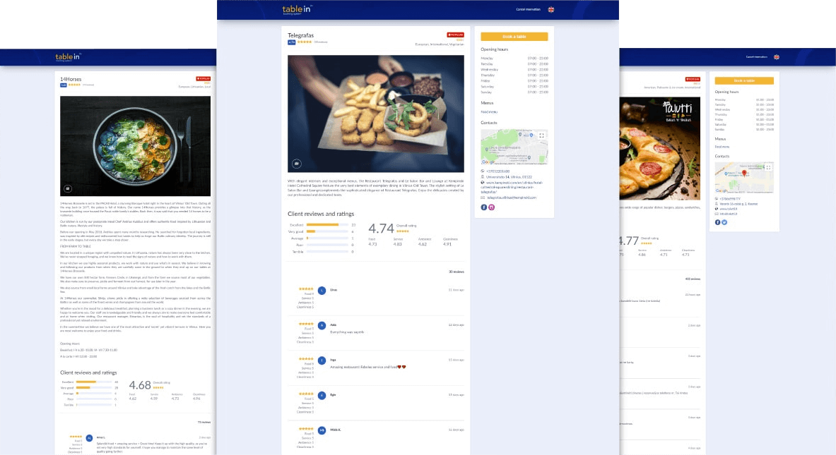 Tablein website preview