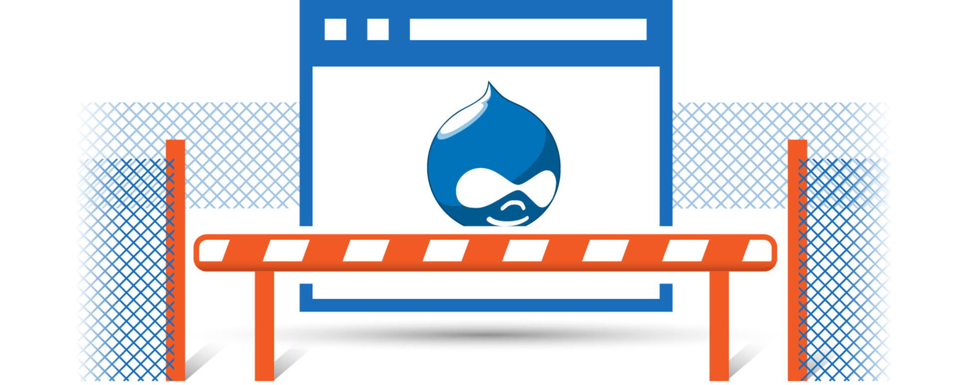 The illustration shows Site with Drupal logo guarded securely hidden behind a net