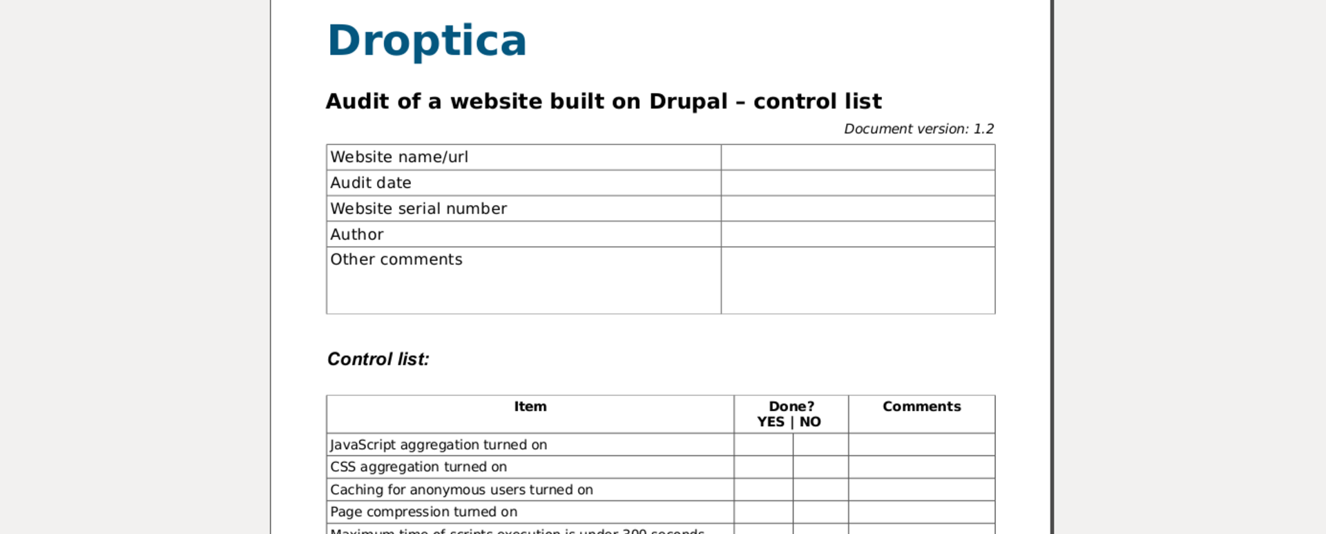 Audit of a Drupal website - control list