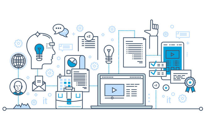 A lot of different items, like lightbulbs, cogs, postcards and so on linked together to make functional mechanism