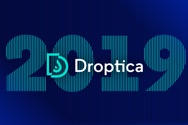 Droptica logo. In the background, there's "2019" text