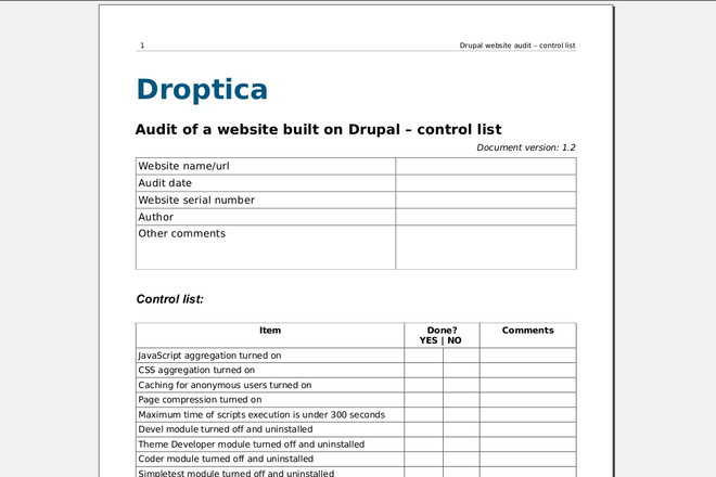 Audit of a Drupal website - control list