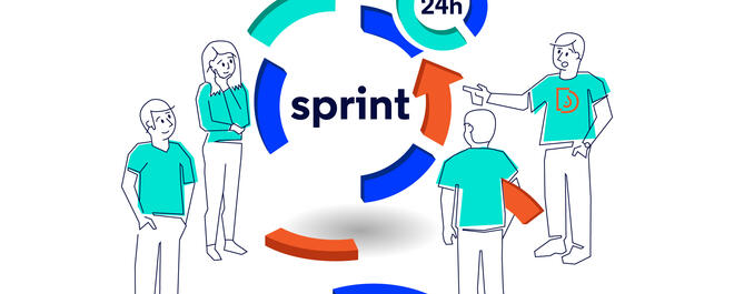 Four people in Droptica's t-shirts are improving the scrum cycle by changing some of it's elements.