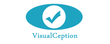 Oval, teal visualception logo reasembling an eye with thick instead of pupil