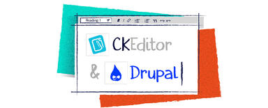 A window similar to Drupal WYSIWYG editor with "CKEditor" and "Drupal" and Drupal logo visible on screen