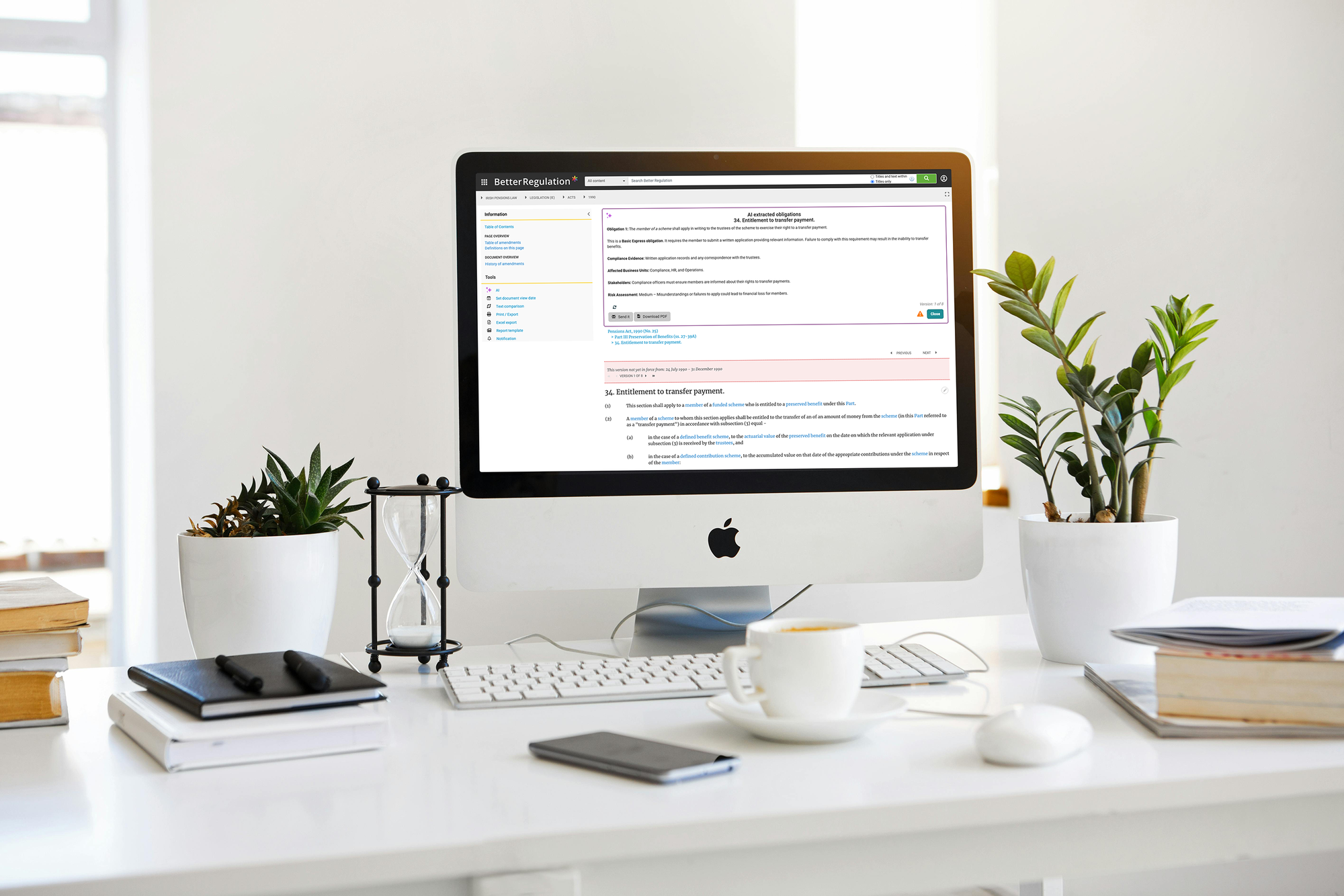 Computer with a visible summary of regulatory obligations generated using AI.