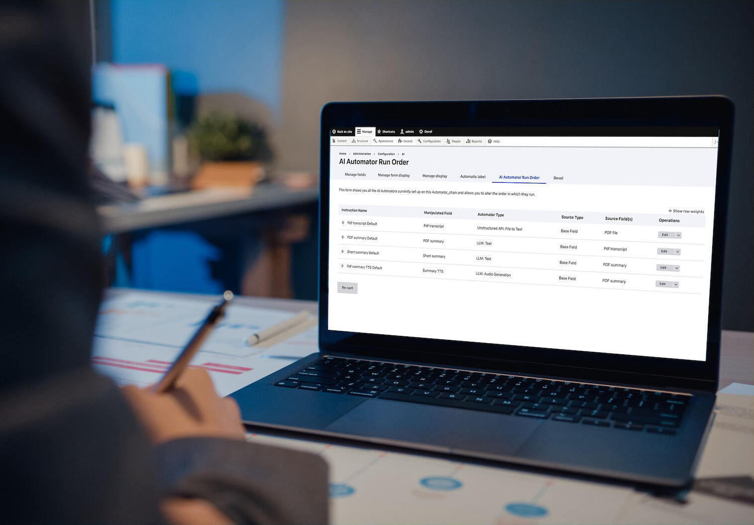 View of the AI Automator module settings, which form the technical foundation of the “Generate with AI” functionality.