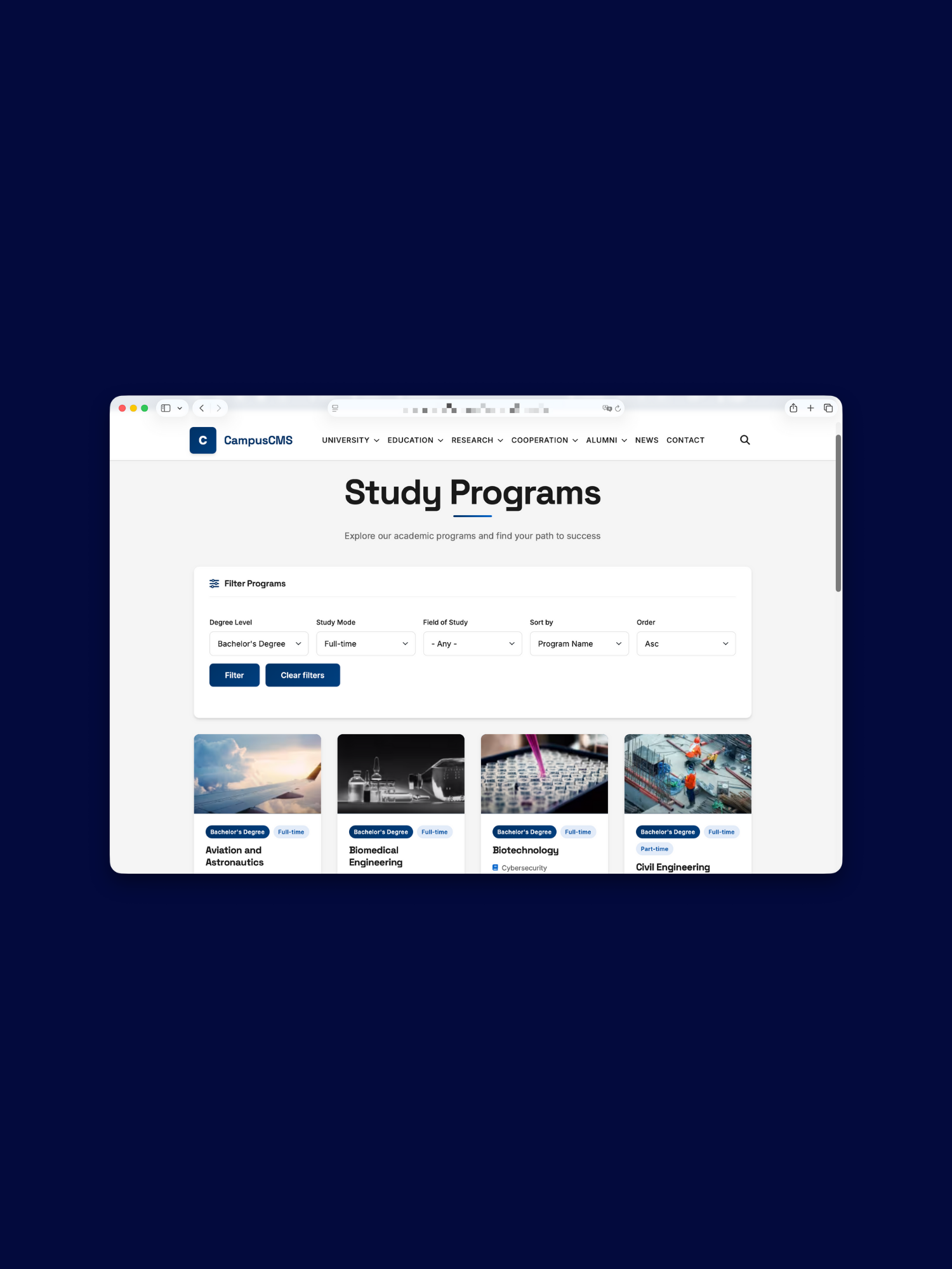 Ready-made CampusCMS for universities.