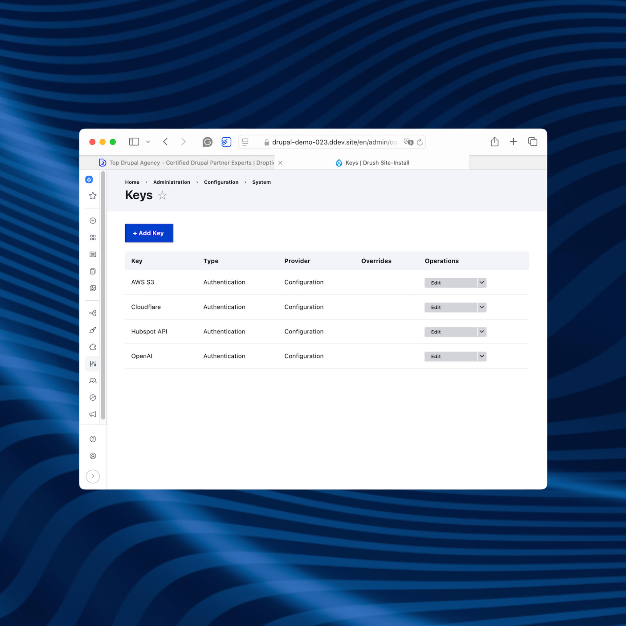 A screenshot with key settings for configuring CMS integration with external tools.