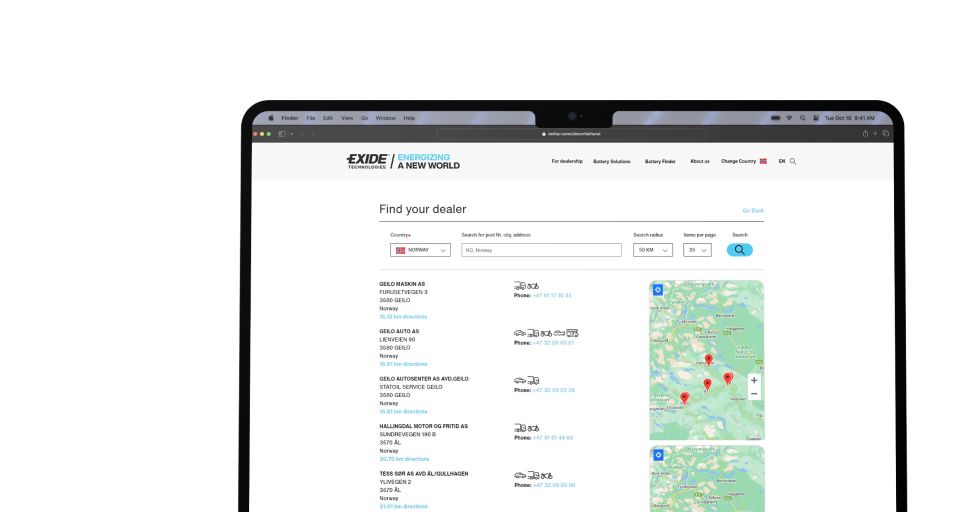 The dealers search feature on the Exide website allows users to search for dealers and distributors