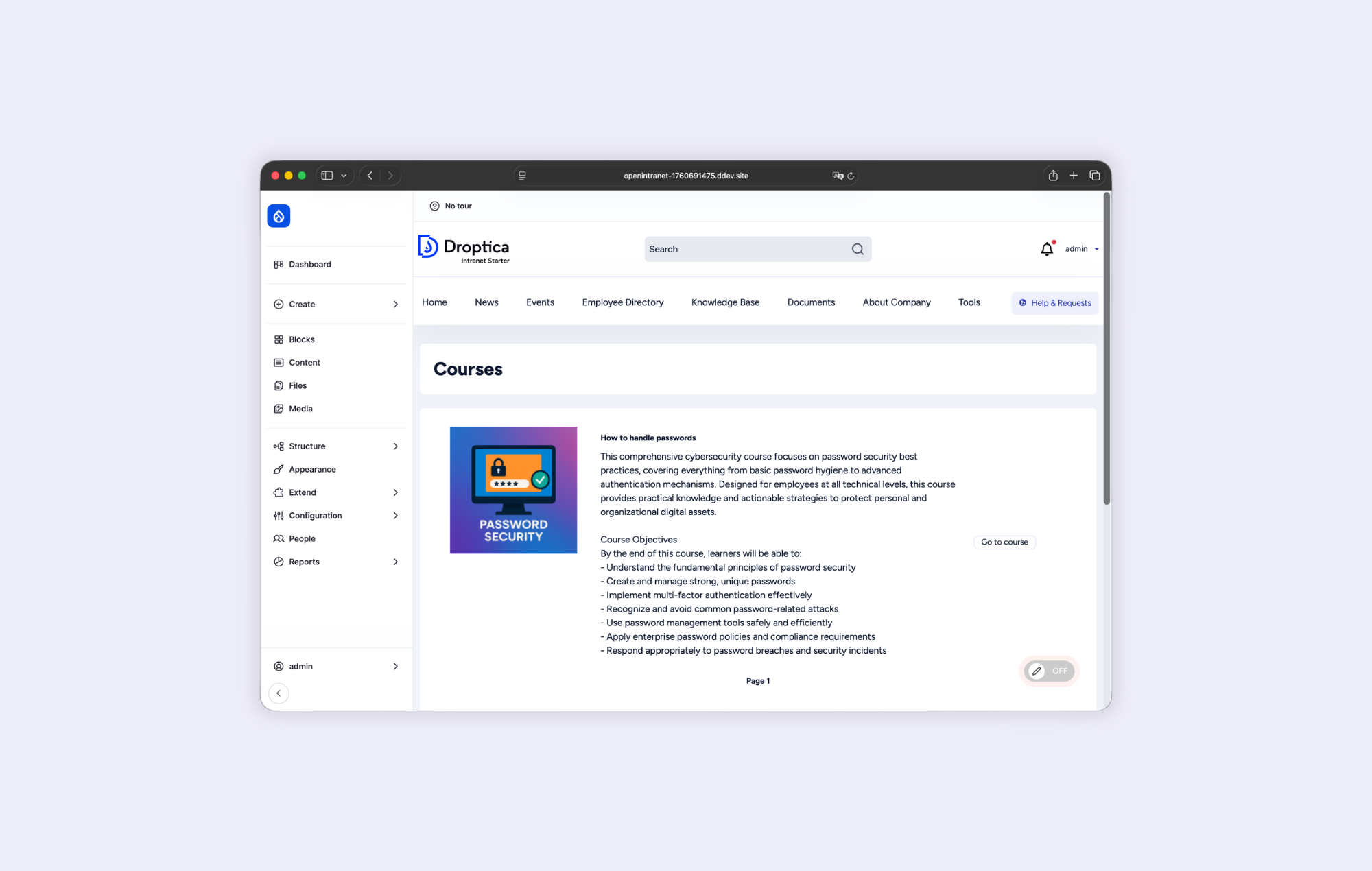 The Learning Management System section in open source intranet.
