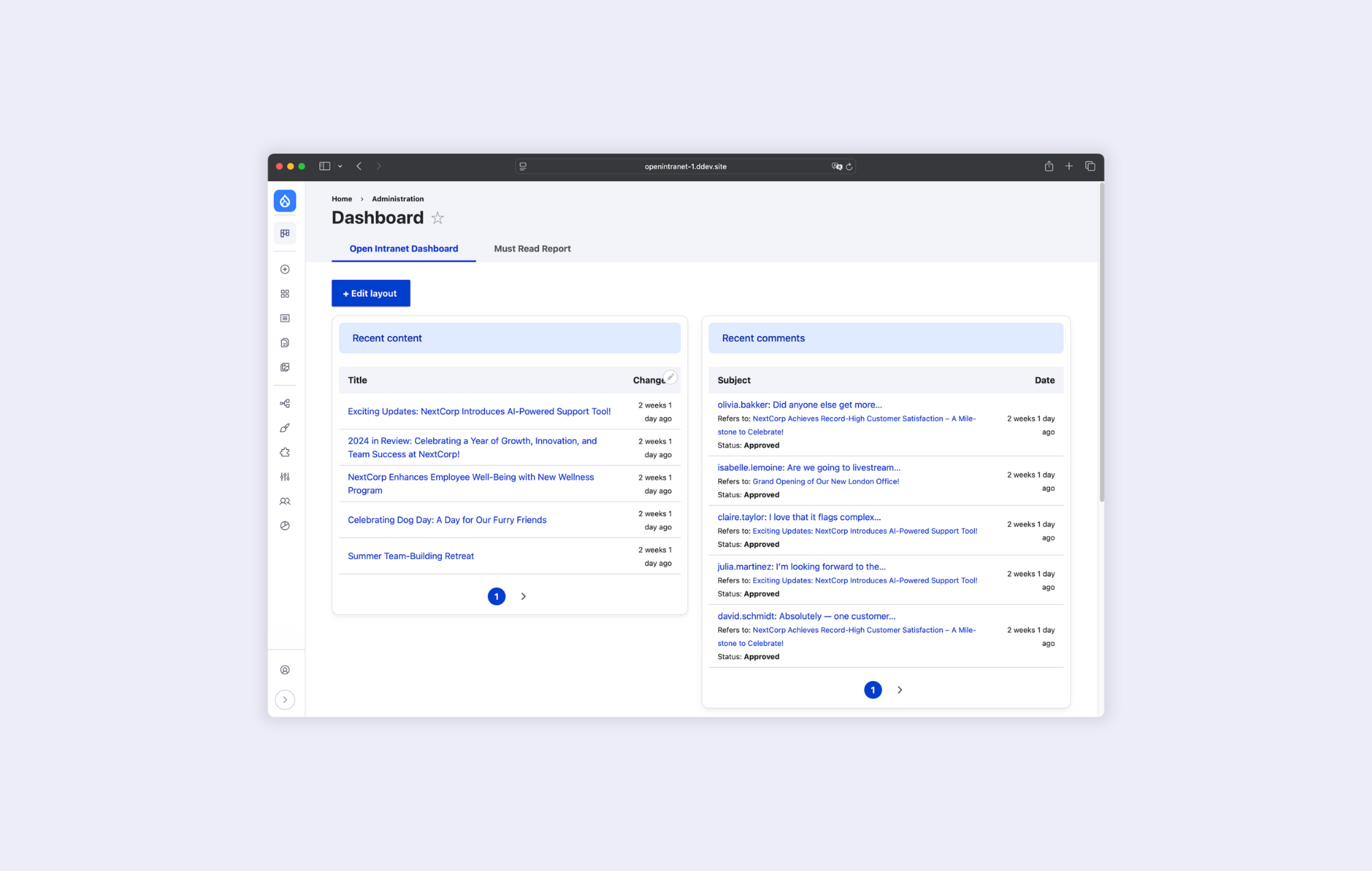 A dashboard in the Open Intranet system that can be configured according to the user's needs.