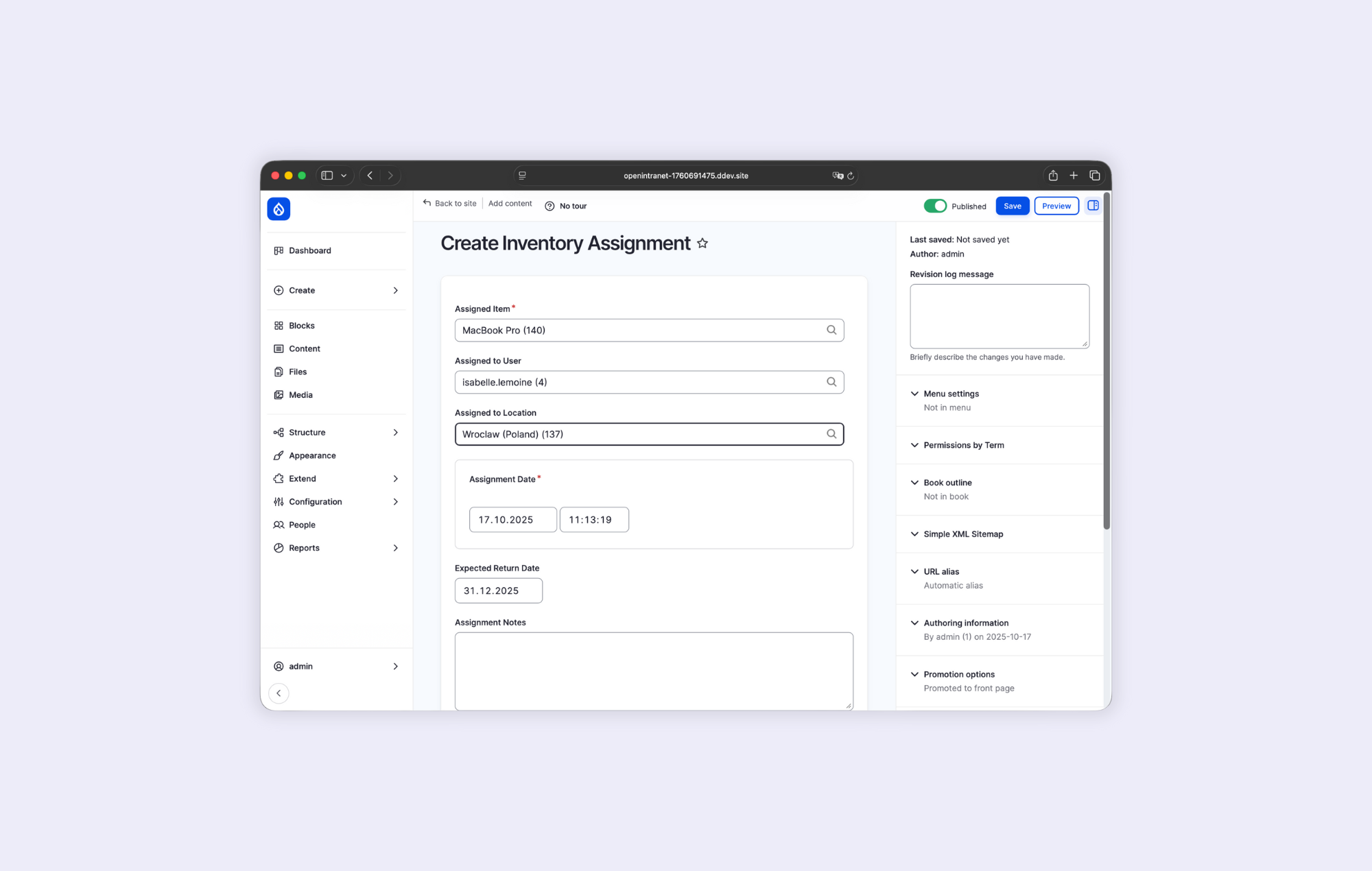 Asset and Inventory Management in the open source intranet.
