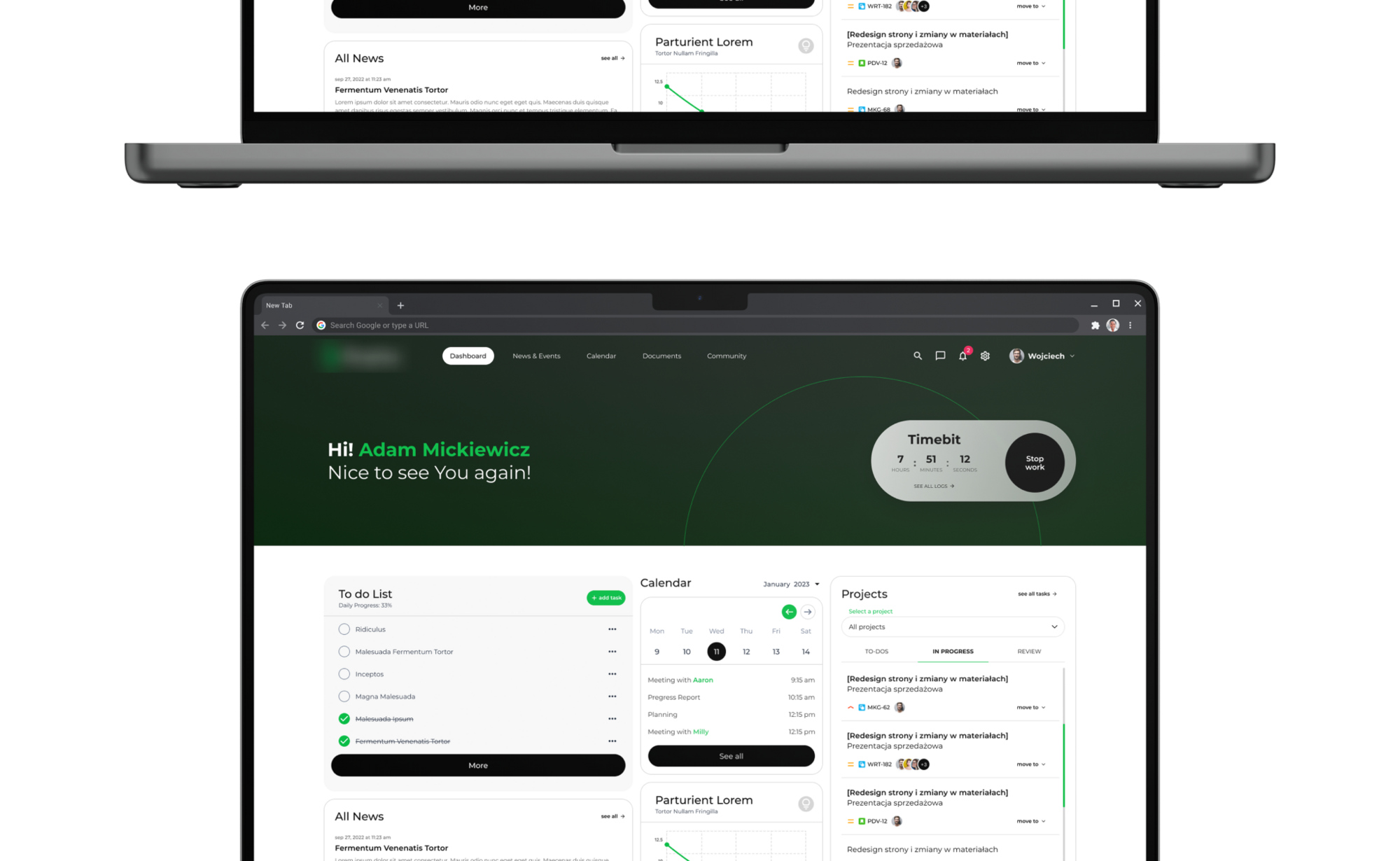 Intranet platforms can have features such as a checklist, calendar or news section