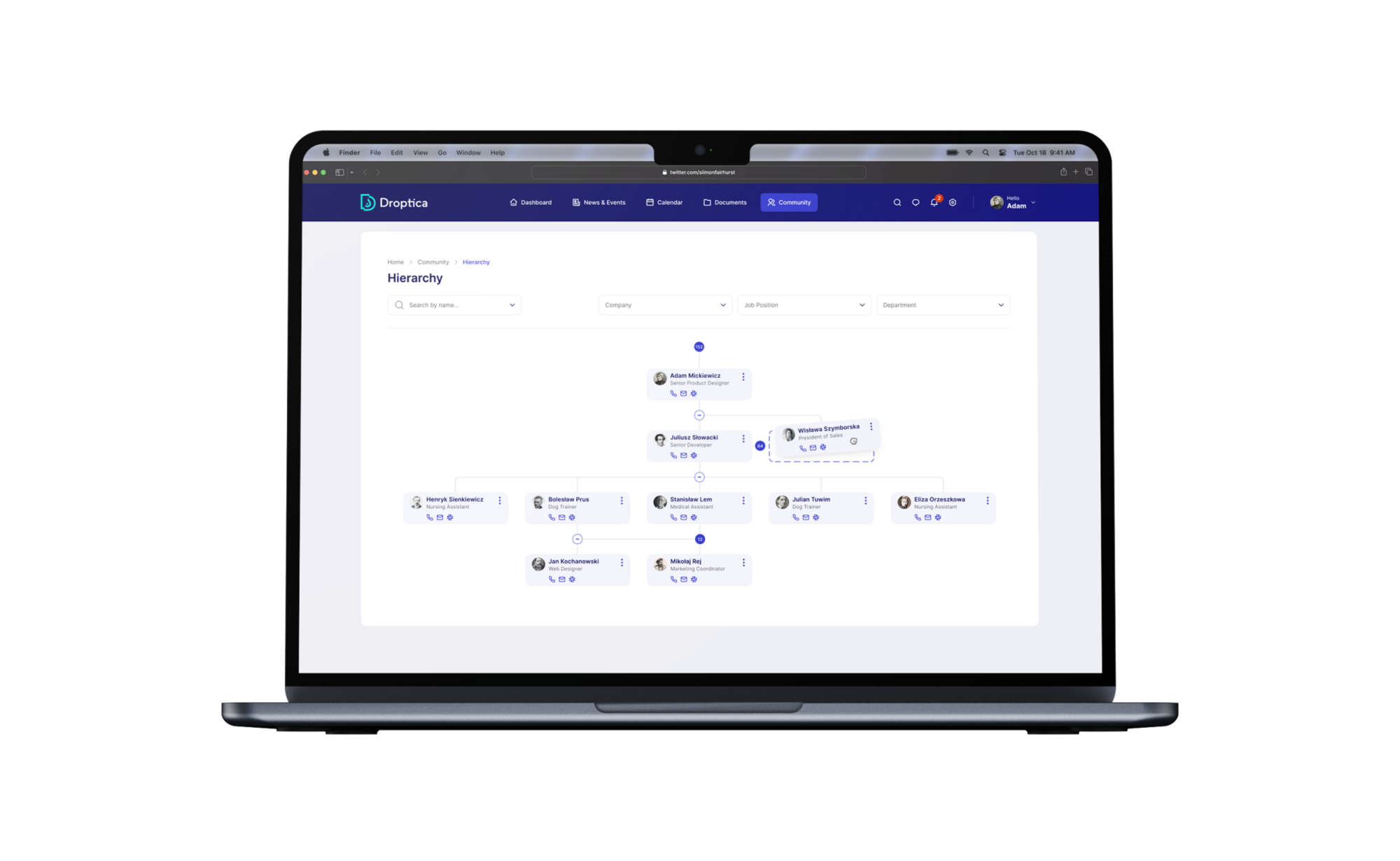 In an intranet system, you can create a section showing the organizational hierarchy in the company.