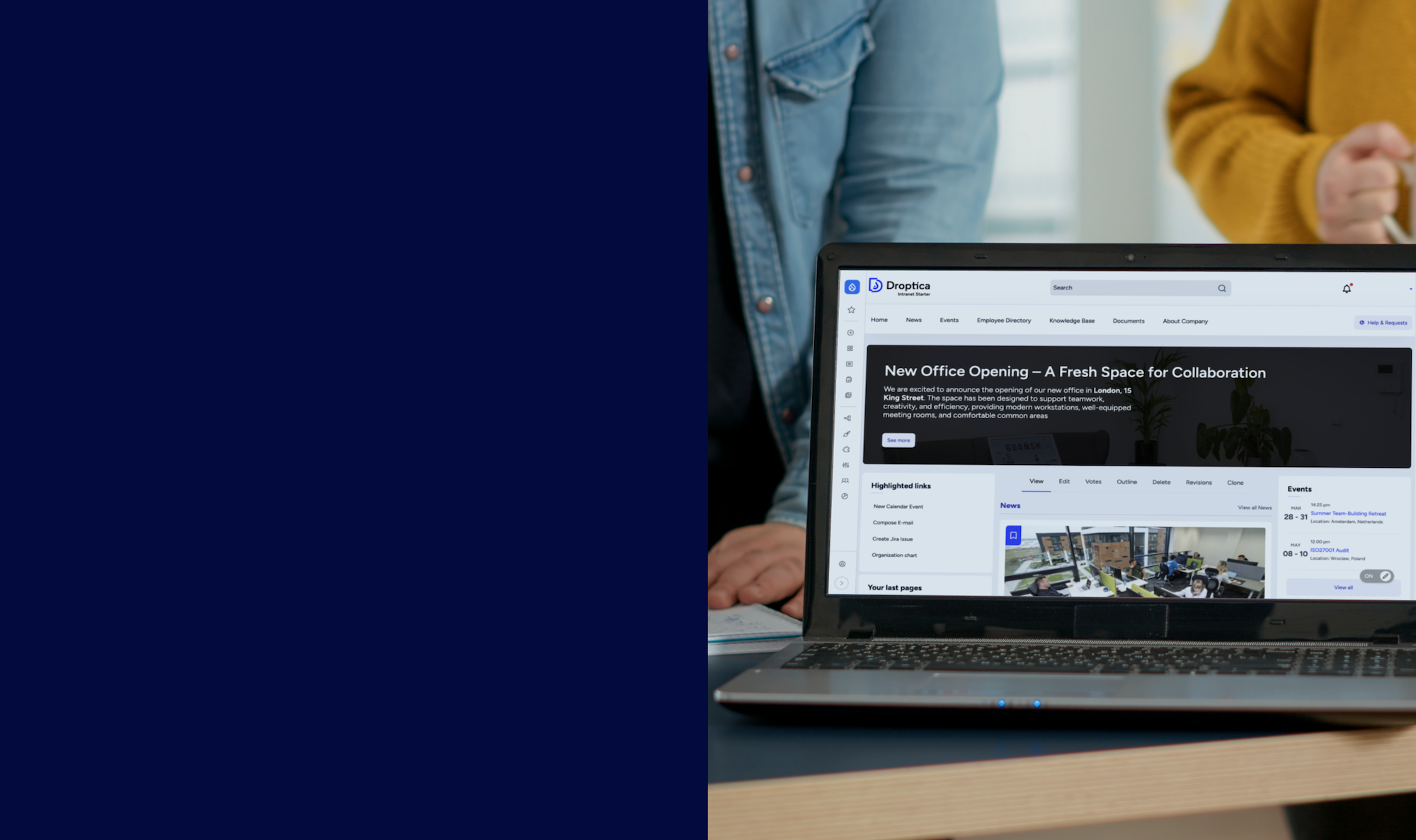 Droptica's team carrying out the intranet development process in a quick or customized form.
