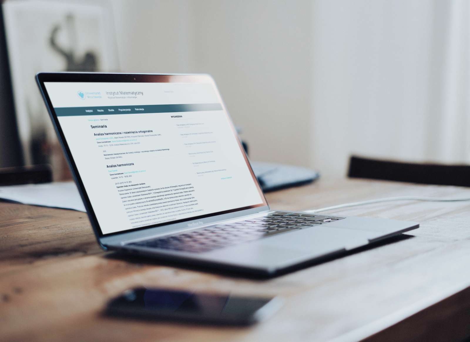 This is the screen of the Seminars subpage with current information about seminars for students.