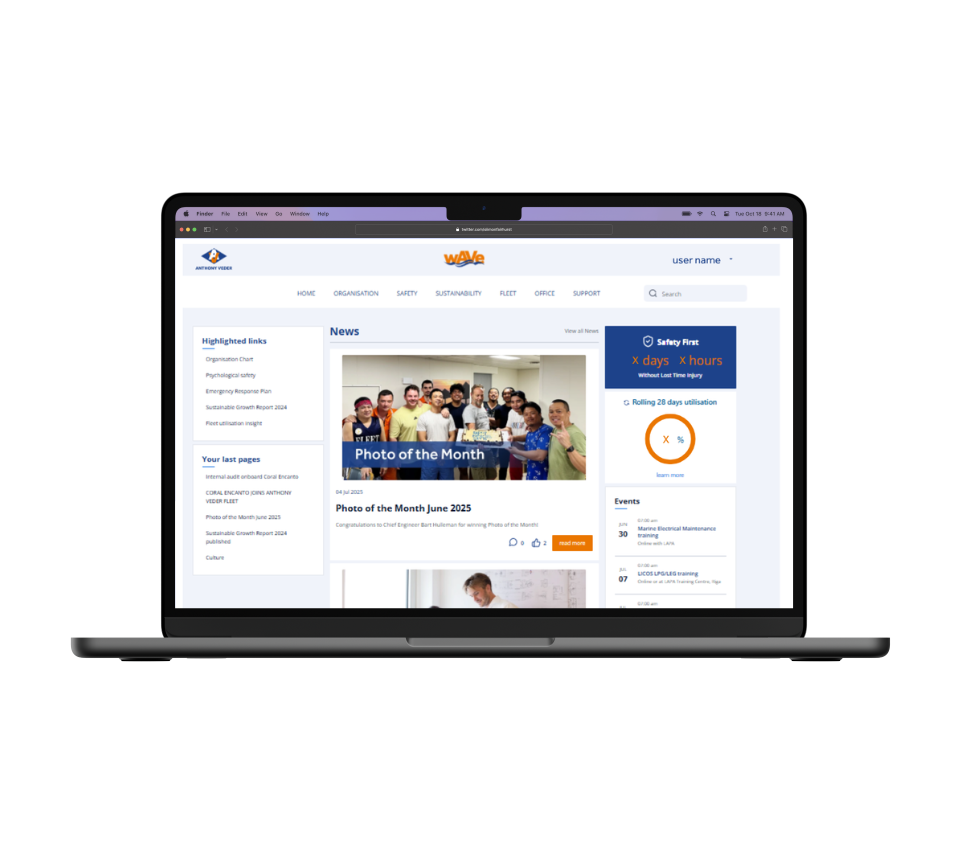 wAVe is a modern corporate intranet created for the Anthony Veder company.