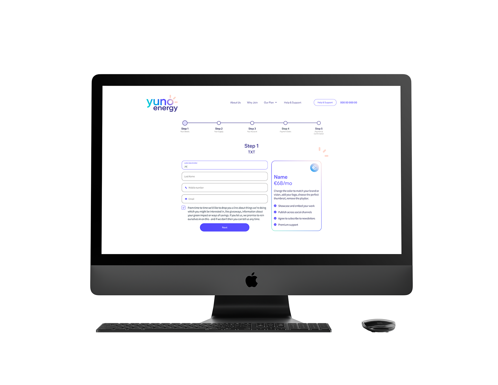 A website on Drupal with a multi-step contact form for the energy provider Yuno Energy.