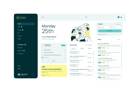 An example of a functional intranet main panel with important sections for company employees.