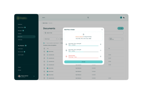 An example of an option on the intranet that allows you to easily add a file to the documentation.